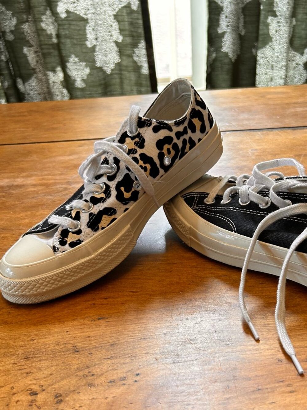 Converse All Stars, women's 7.5, two-toned black and cheetah print, never worn